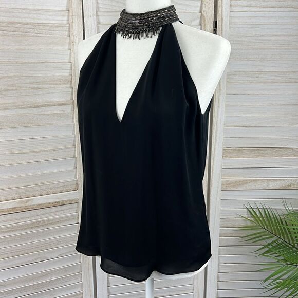 Ramy Brook Raelyn Beaded High Neck Silk Halter Top Small - Picture 9 of 13